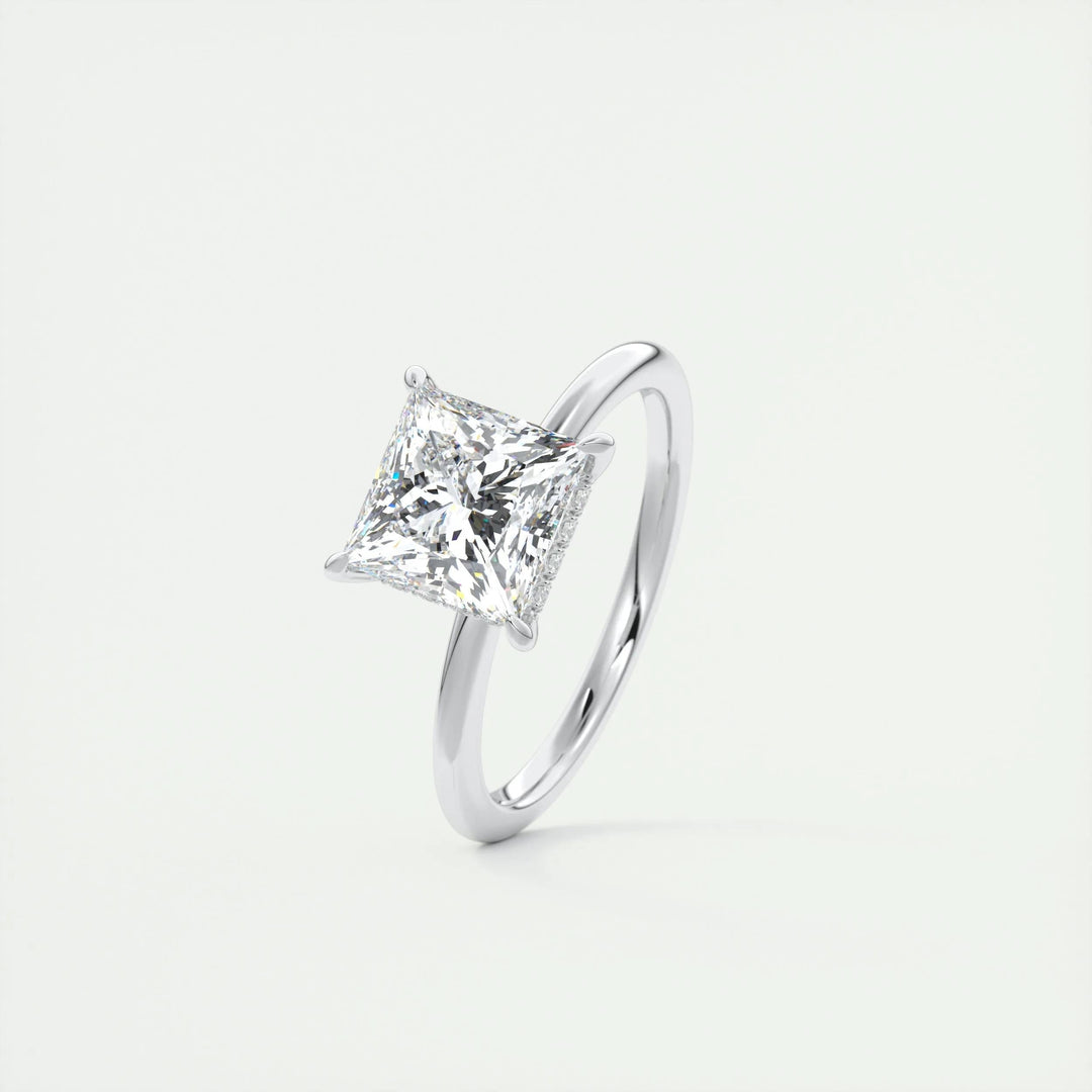 2.08CT Princess Hidden Halo Diamond Moissanite Engagement Ring