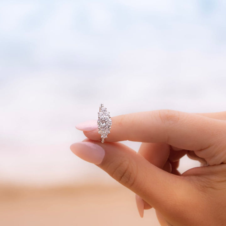 2.0CT Round Cut Cluster Moissanite Diamond Engagement Ring