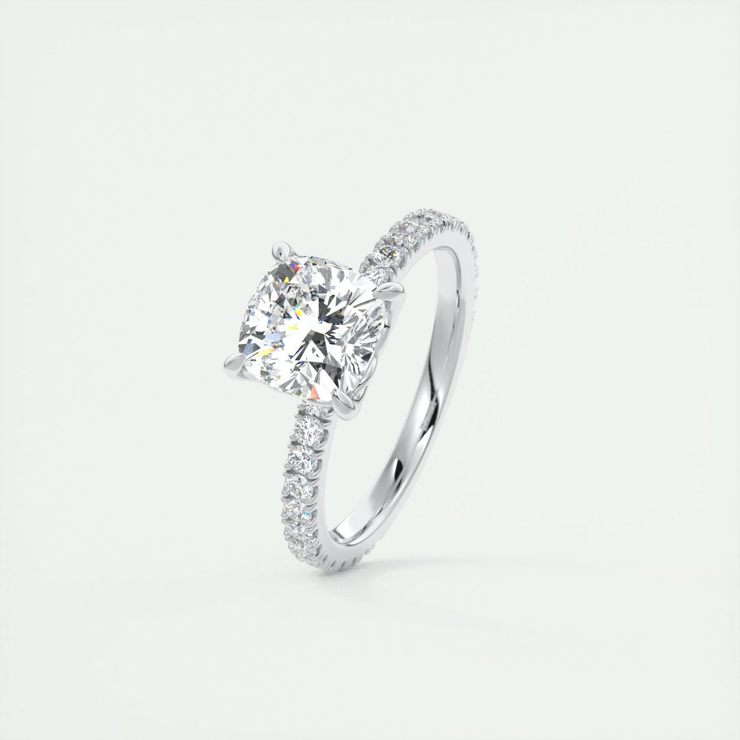 2.15CT Cushion Cut Pave Moissanite Diamond Engagement Ring