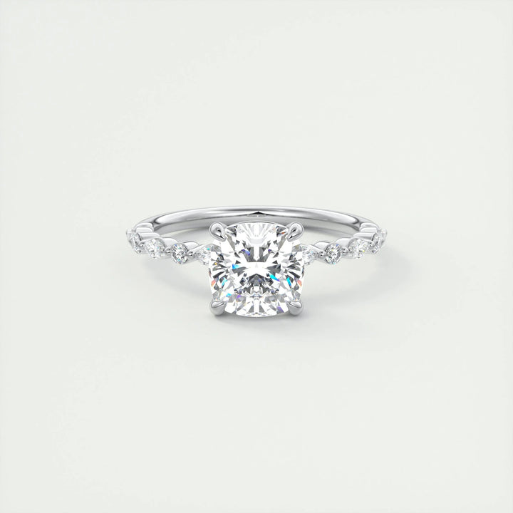 2.15CT Cushion Cut Pave Moissanite Diamond Engagement Ring