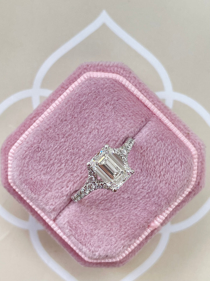 2.1ct Emerald G-VS Lab Grown Diamond Split Shank Engagement Ring