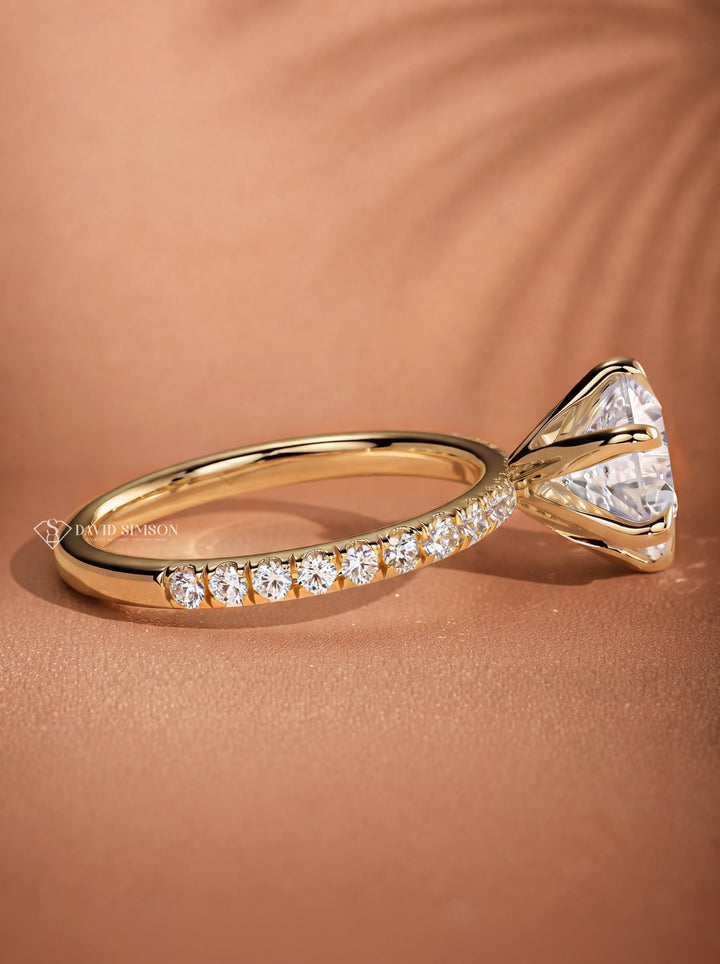 2.0CT to 3.0CT Round Lab Grown Diamond Pave Band Engagement Ring