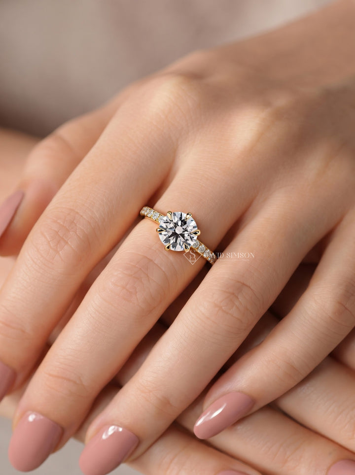 2.0CT to 3.0CT Round Lab Grown Diamond Pave Band Engagement Ring