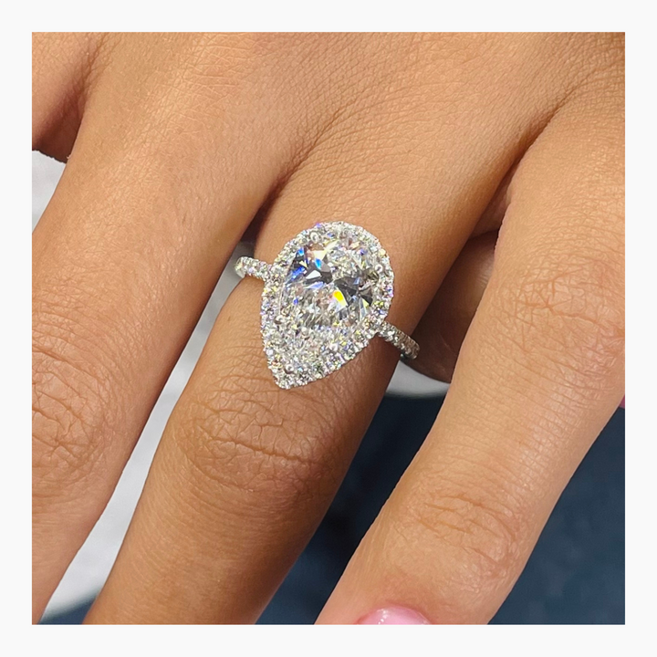 2.51ct Pear Halo F- VS Lab Grown Diamond Engagement Ring