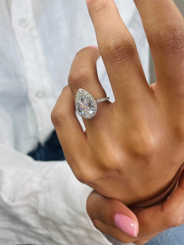 2.51ct Pear Halo F- VS Lab Grown Diamond Engagement Ring