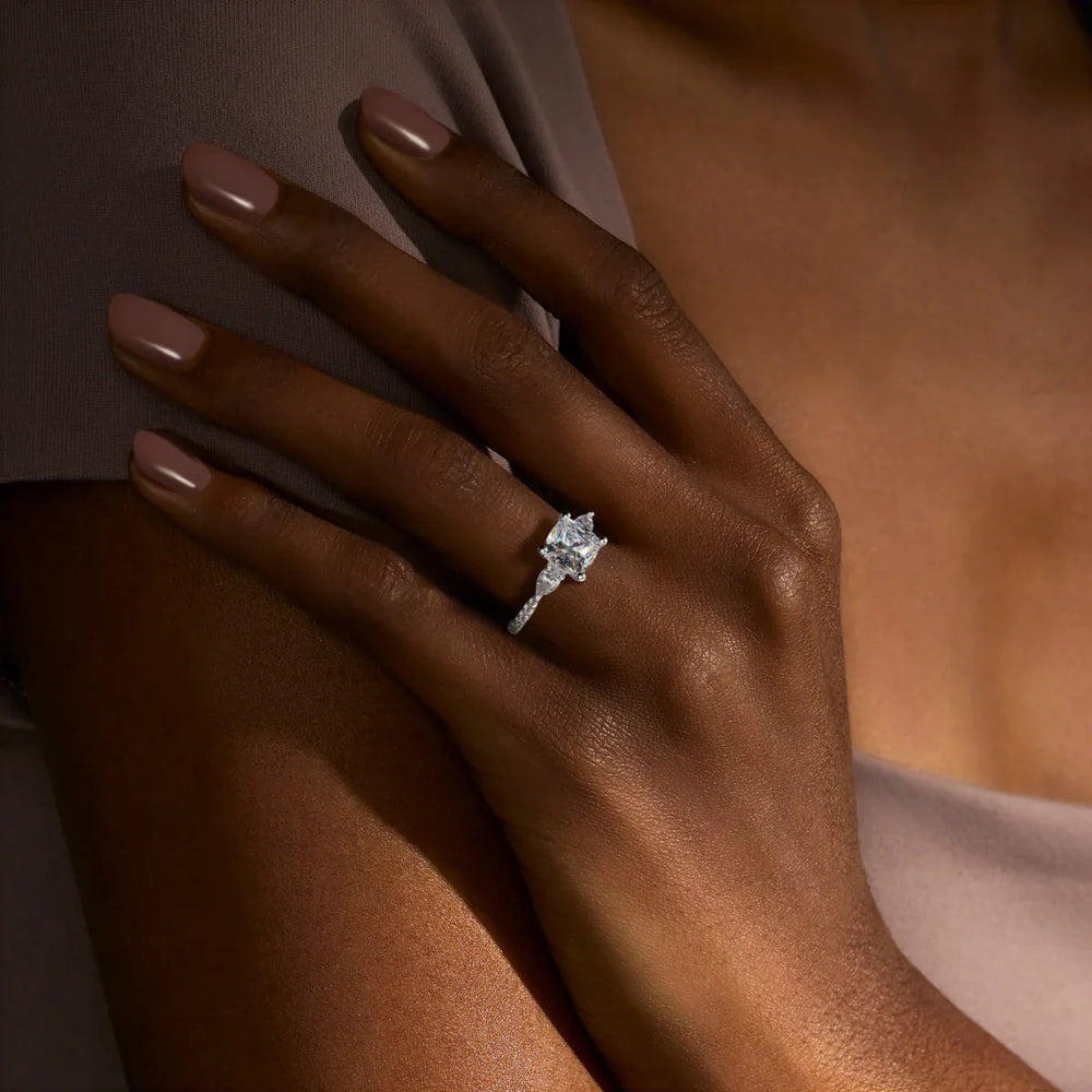 2.54 CT Cushion Three Stone Moissanite Diamond Engagement Ring