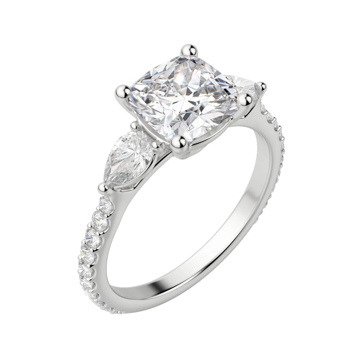 2.54 CT Cushion Three Stone Moissanite Diamond Engagement Ring