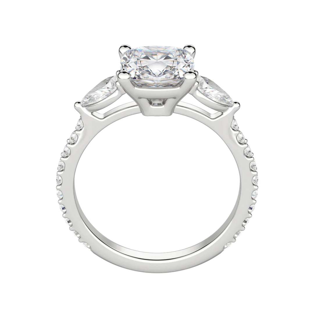 2.54 CT Cushion Three Stone Moissanite Diamond Engagement Ring