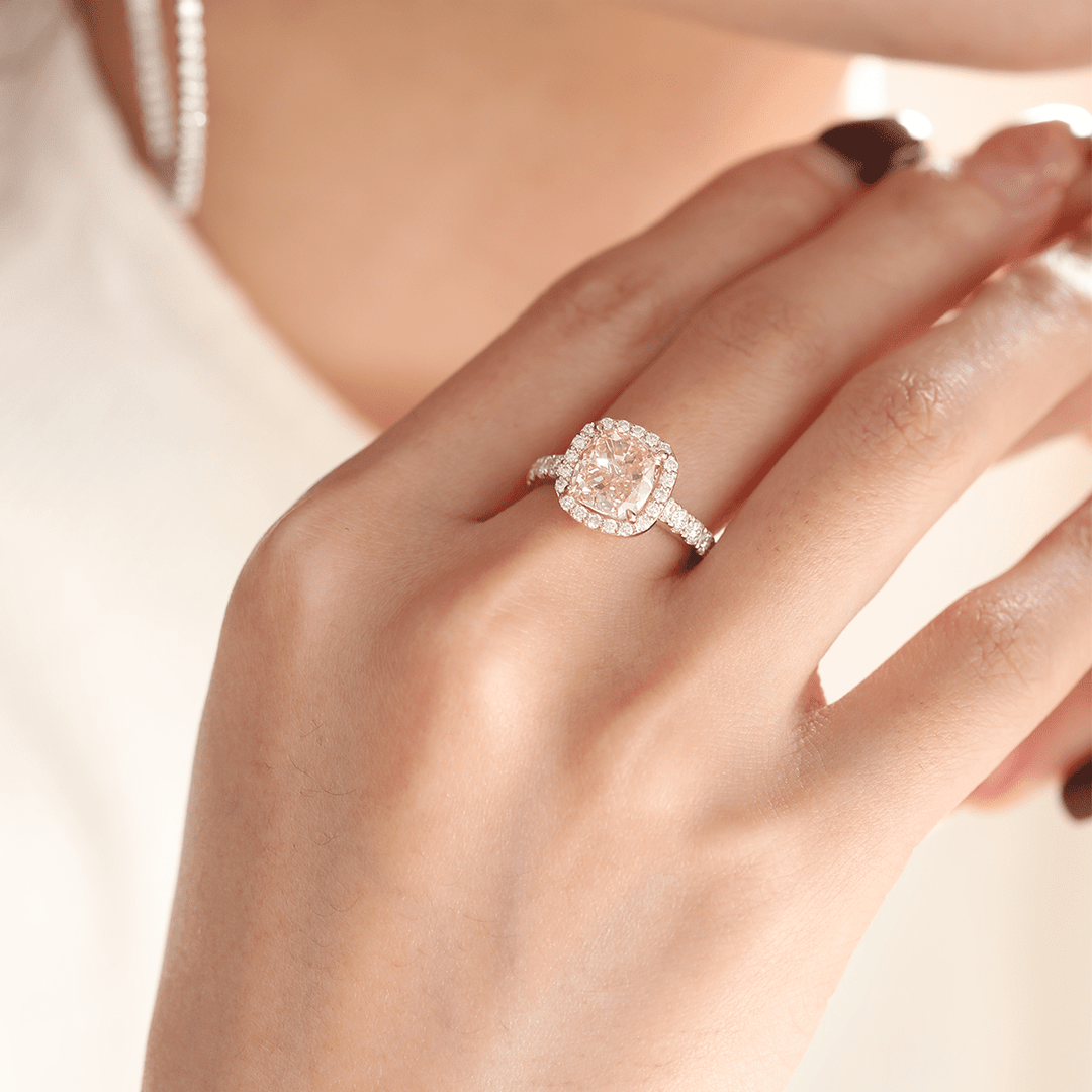 Luxury Halo Engagement RingPink Cushion Cut SolitaireRose Gold Pink Diamond RingRare Colored Diamond RingFancy Vivid Pink Diamond