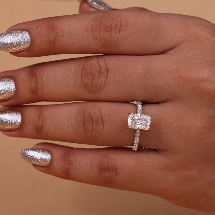 Radiant Cut Hidden Halo
2.5 Carat Moissanite
Moissanite Diamond Ring
Radiant Diamond Alternative
