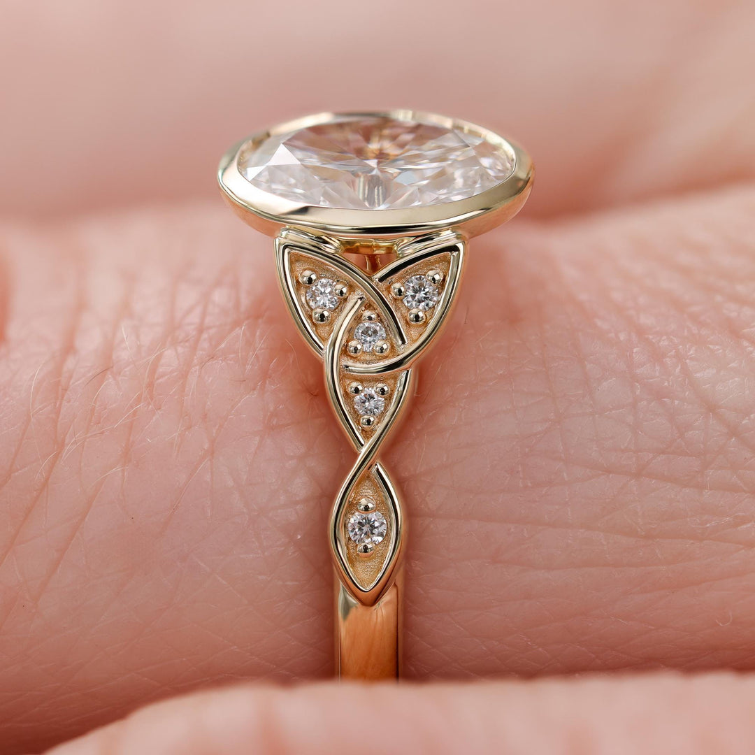 2.5 Carat Moissanite, Celtic Jewelry, Bezel Set Ring, Oval Cut Ring, Lab Grown Moissanite, Infinity Knot, Irish Wedding Ring,