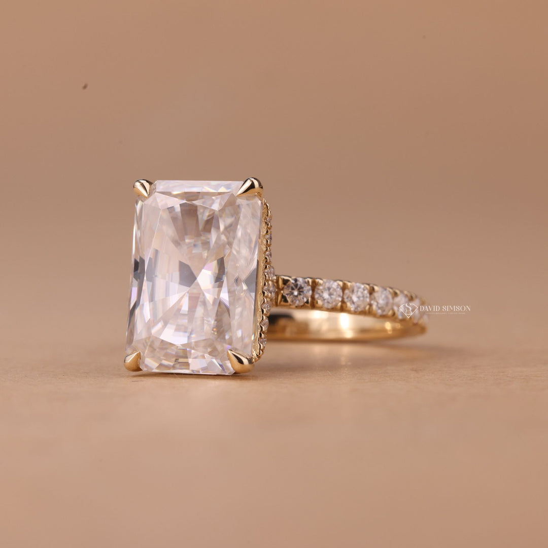 3.5 Carat Moissanite
Radiant Moissanite Halo
Under Halo Engagement Ring
14K Gold Radiant Ring

