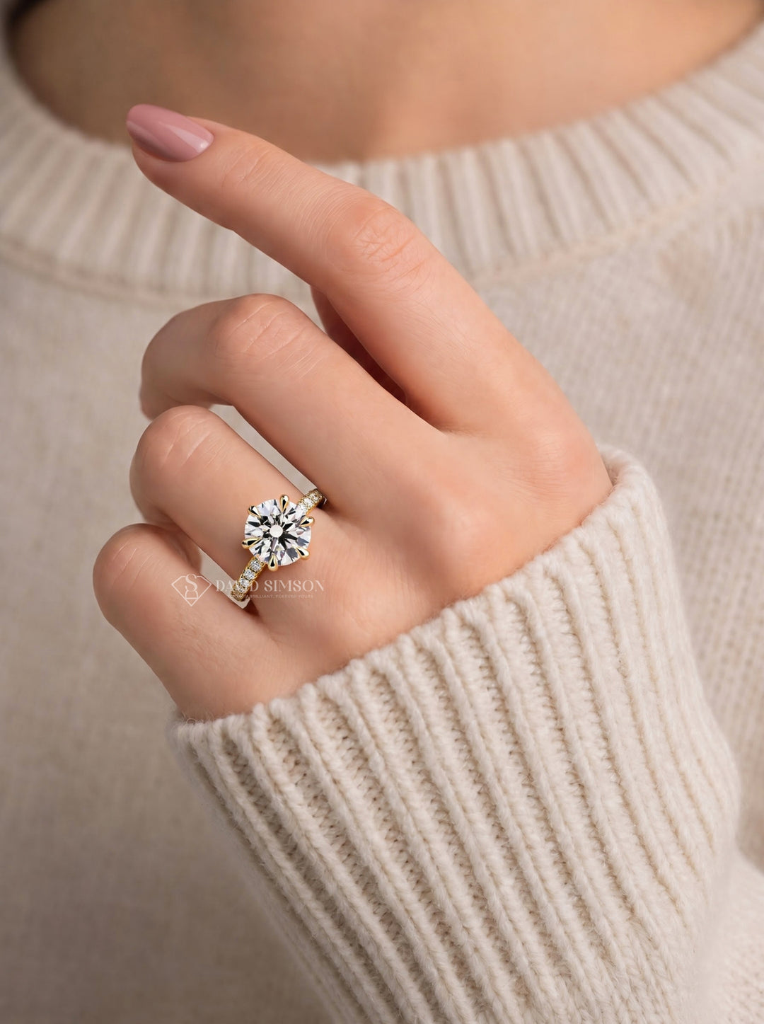 2.0CT to 3.0CT Round Lab Grown Diamond Pave Band Engagement Ring