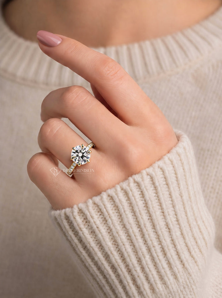 2.0CT to 3.0CT Round Lab Grown Diamond Pave Band Engagement Ring