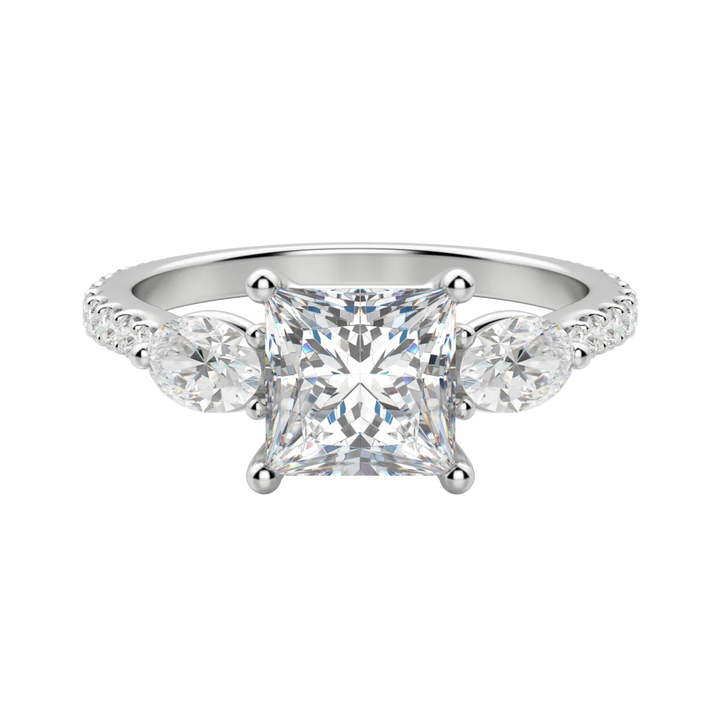 2.78CT Princess Cut Three Stone Moissanite Engagement Ring