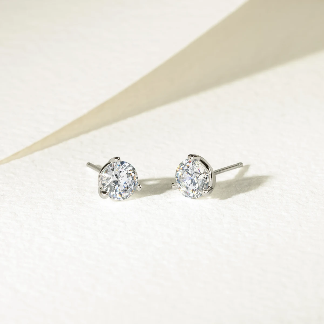 Round Cut Moissanite Stud Diamond Earrings in 14K Gold