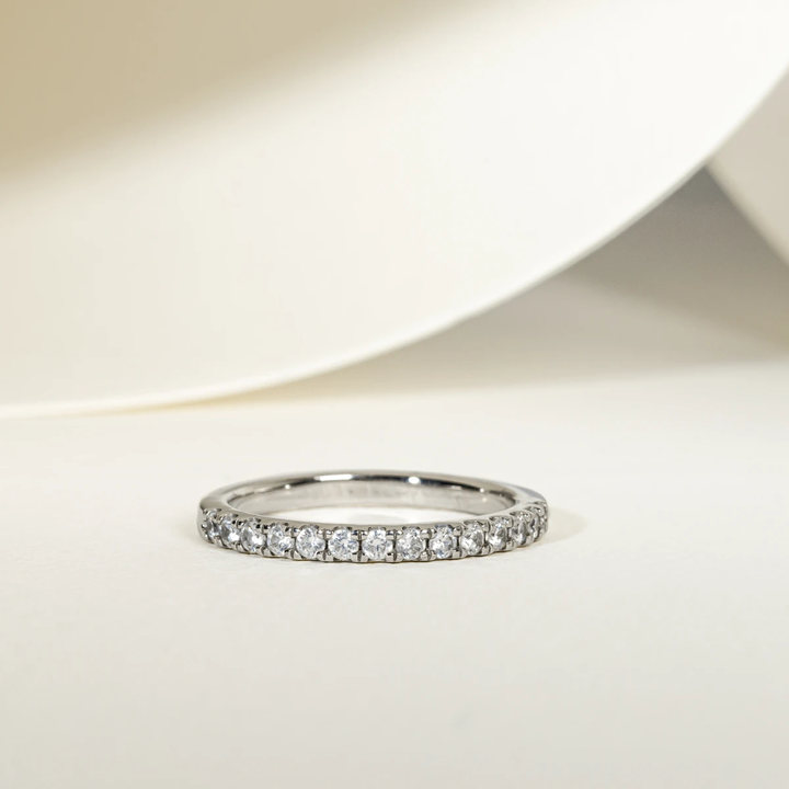 Round Cut Moissanite scalloped pave Diamond Wedding Band