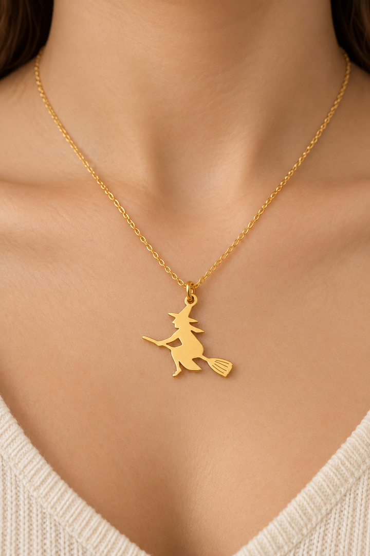 Witch Pendant Necklace Halloween Gift for Woman