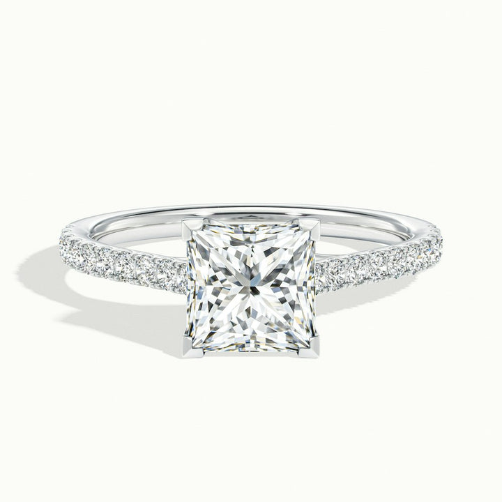 1.50CT Princess Cut Diamond Pave Moissanite Engagement Ring