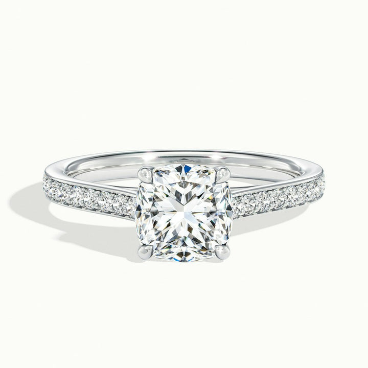 1.0CT Cushion Cut Channel Set Pave Moissanite Engagement Ring