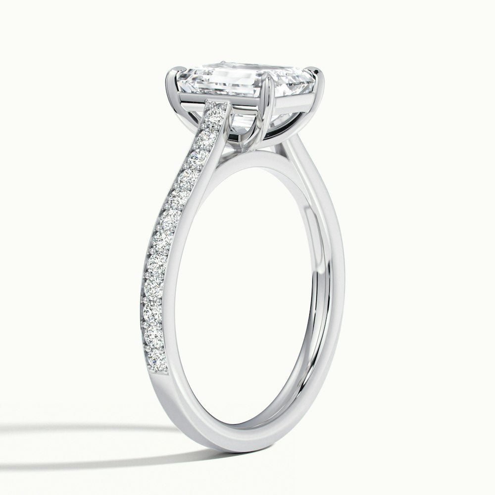 1.0CT Emerald Cut Diamond Moissanite Channel Set Pave Engagement Ring