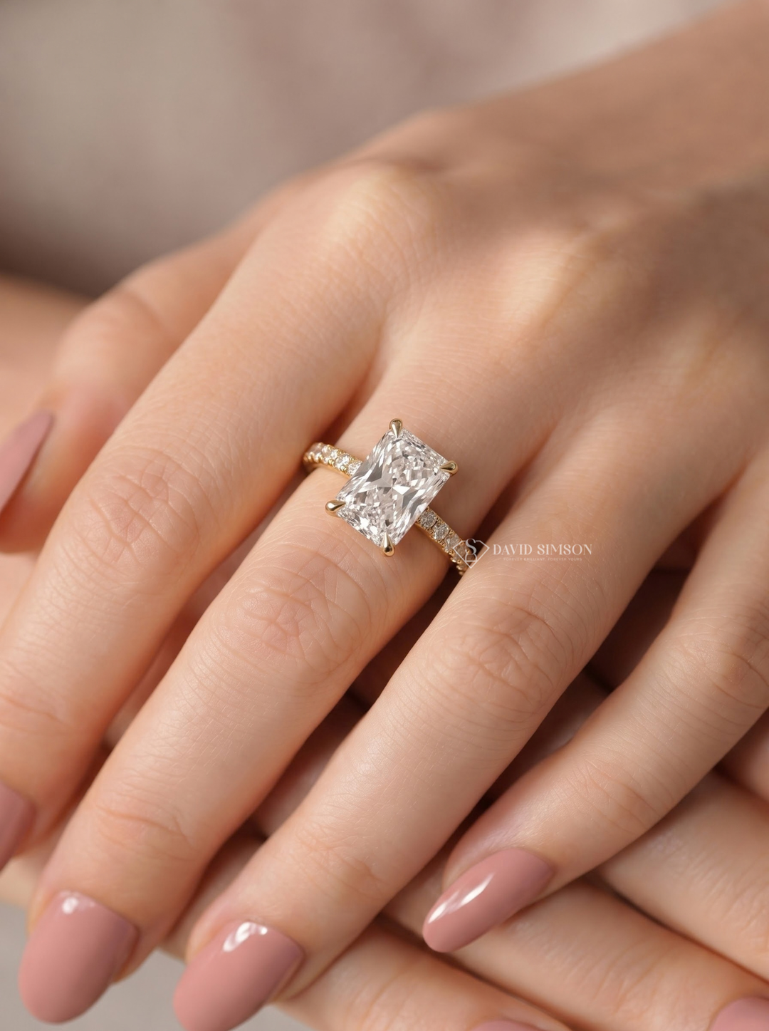 2.0CT to 3.0CT Radiant Lab Grown Diamond Hidden Halo Pave Engagement Ring