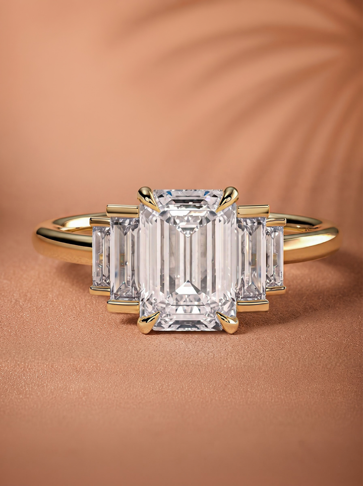 2.0CT-3.0CT Emerald Cut Lab Grown Diamond Five Stone Engagement Ring