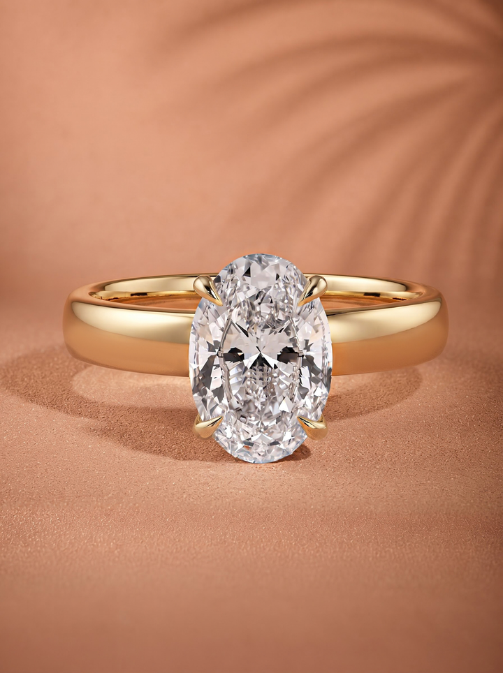 2.0CT to 3.0CT Oval Lab Grown Diamond Hidden Halo Thick Solitaire Engagement Ring