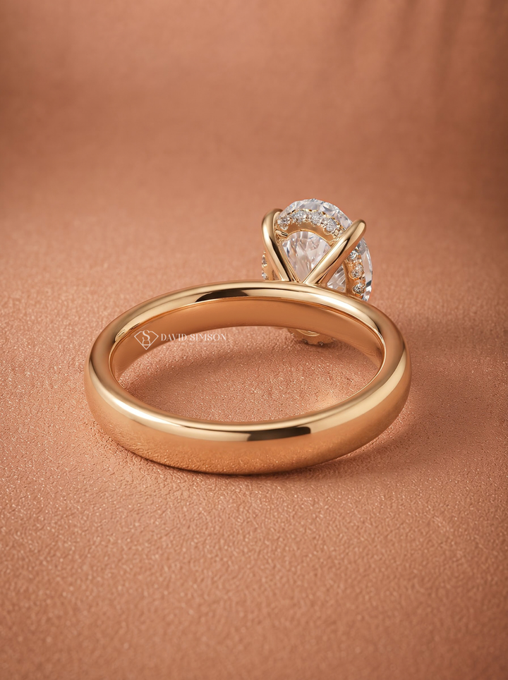 2.0CT to 3.0CT Oval Lab Grown Diamond Hidden Halo Thick Solitaire Engagement Ring