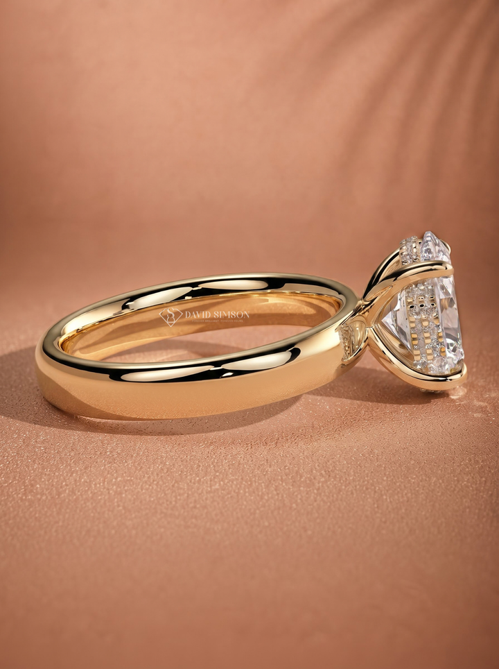 2.0CT to 3.0CT Oval Lab Grown Diamond Hidden Halo Thick Solitaire Engagement Ring