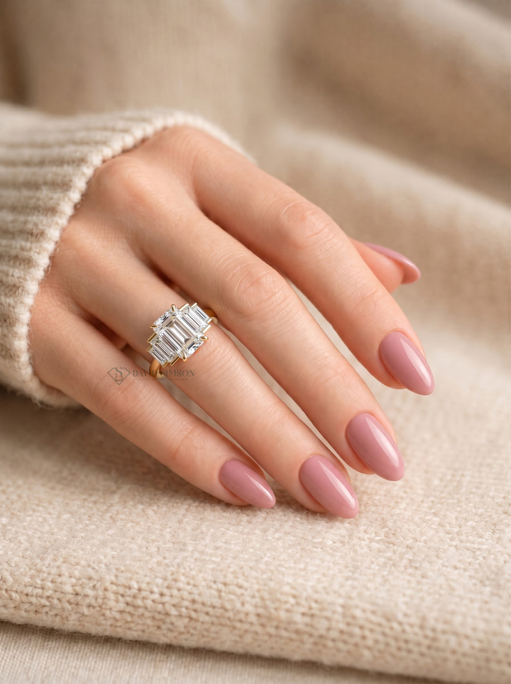 2.0CT-3.0CT Emerald Cut Lab Grown Diamond Five Stone Engagement Ring