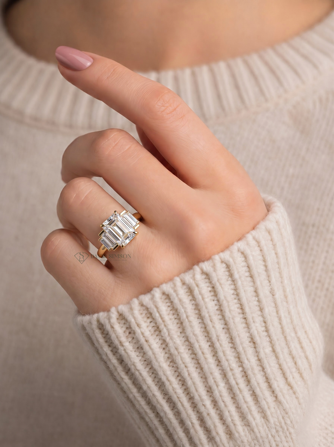 2.0CT-3.0CT Emerald Cut Lab Grown Diamond Five Stone Engagement Ring