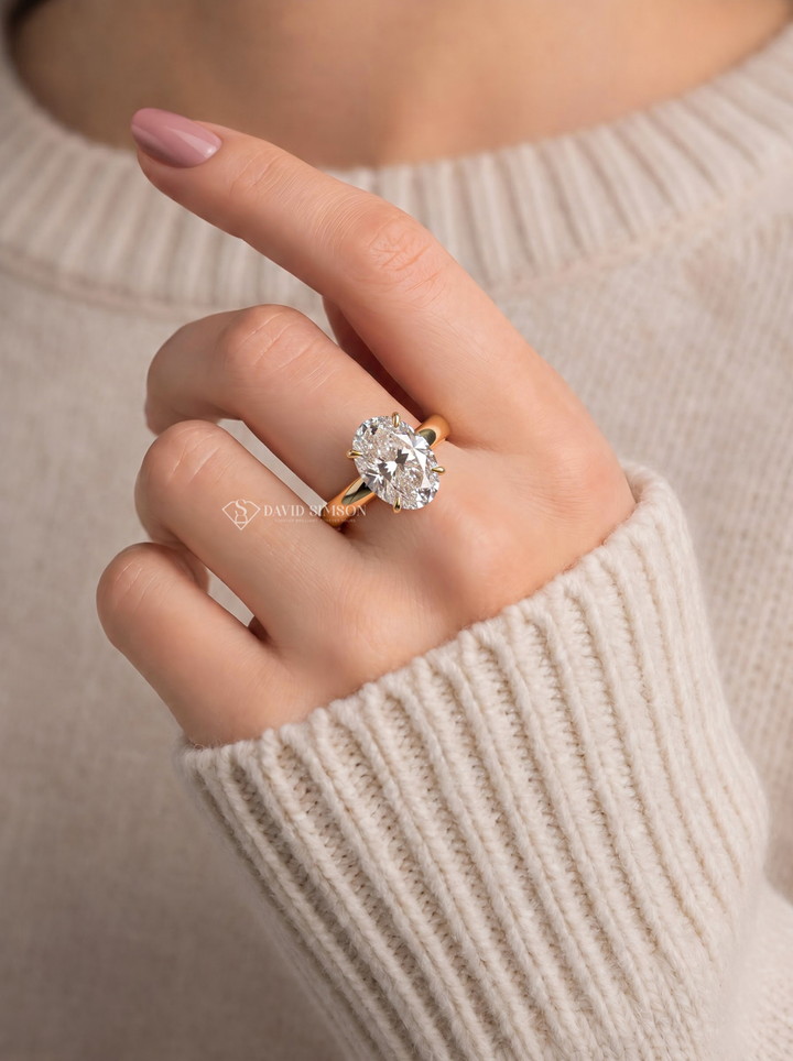 2.0CT to 3.0CT Oval Lab Grown Diamond Hidden Halo Thick Solitaire Engagement Ring