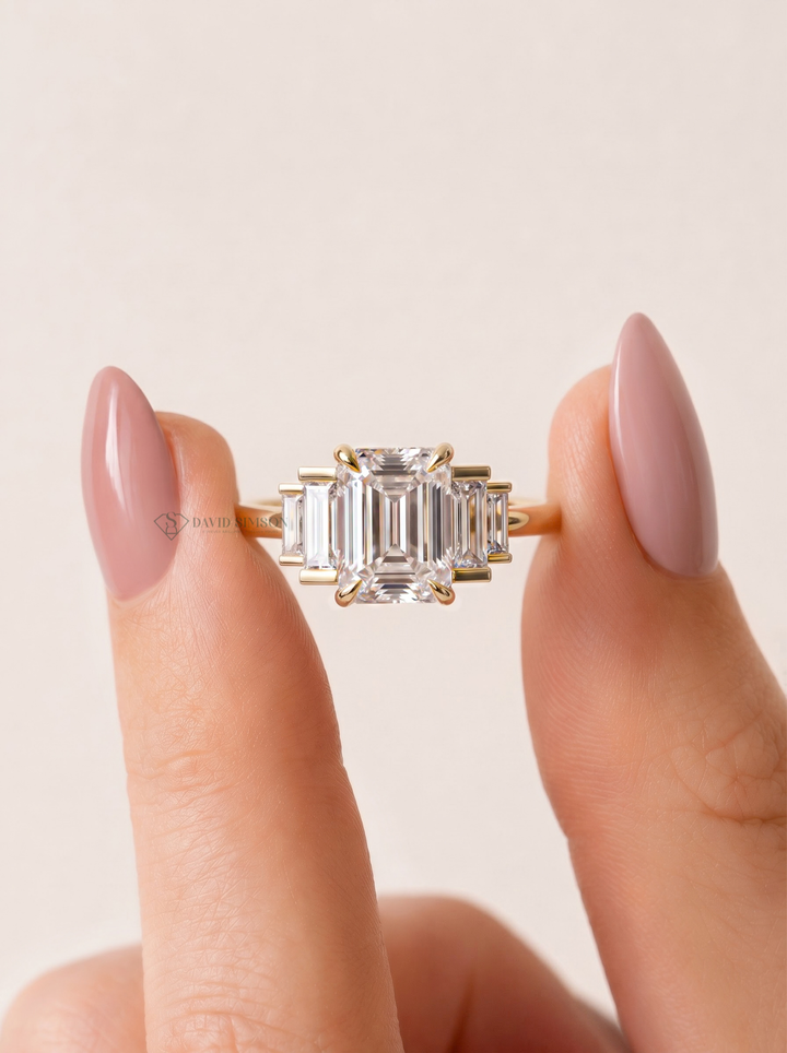 2.0CT-3.0CT Emerald Cut Lab Grown Diamond Five Stone Engagement Ring