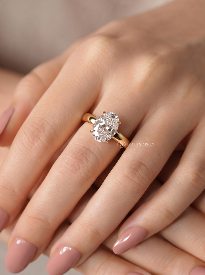 2.0CT to 3.0CT Oval Lab Grown Diamond Hidden Halo Thick Solitaire Engagement Ring