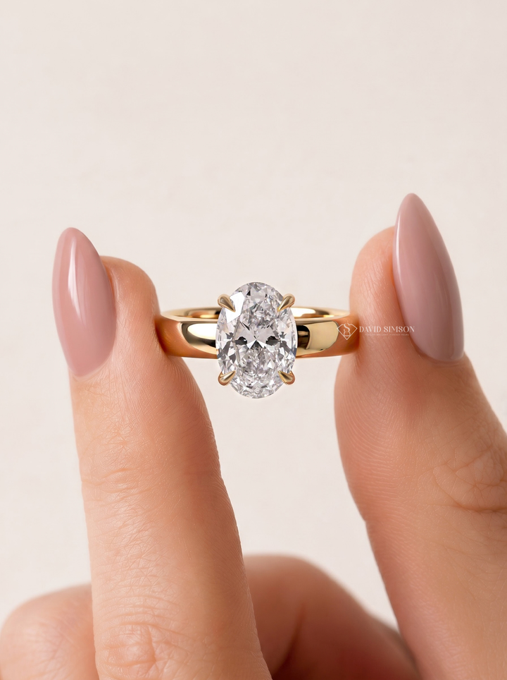 2.0CT to 3.0CT Oval Lab Grown Diamond Hidden Halo Thick Solitaire Engagement Ring