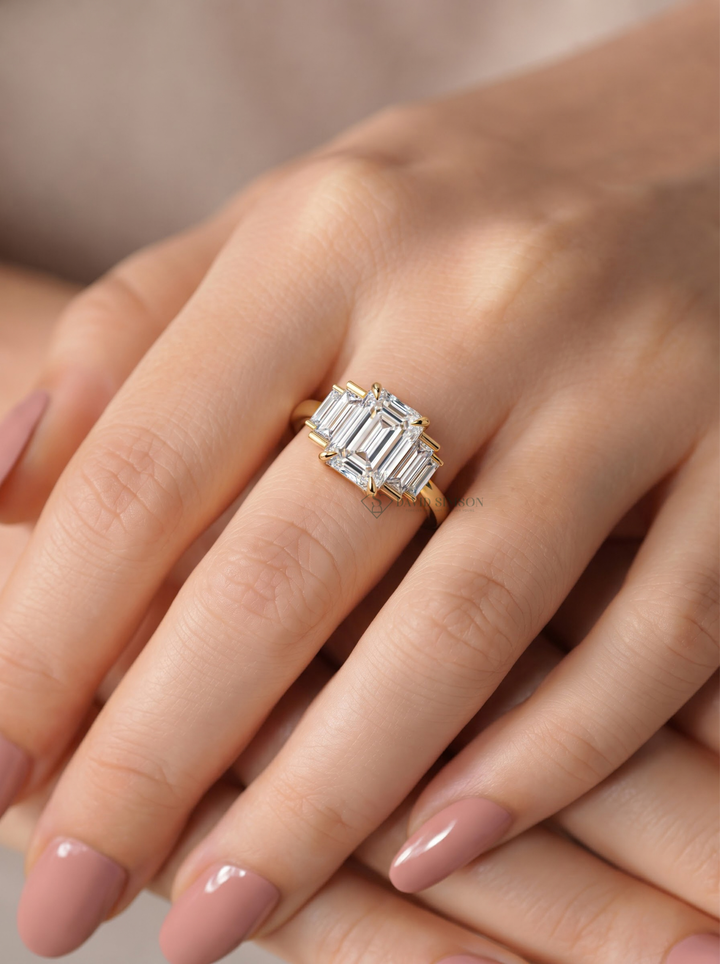 2.0CT-3.0CT Emerald Cut Lab Grown Diamond Five Stone Engagement Ring