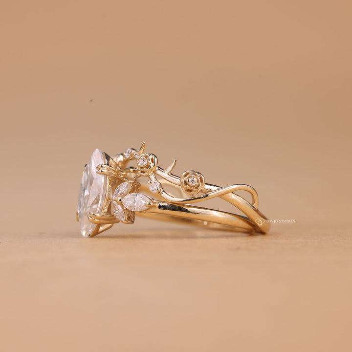 Detailed shot of 2.0CT Marquise Diamond Cluster setting with sparkling accent stones
