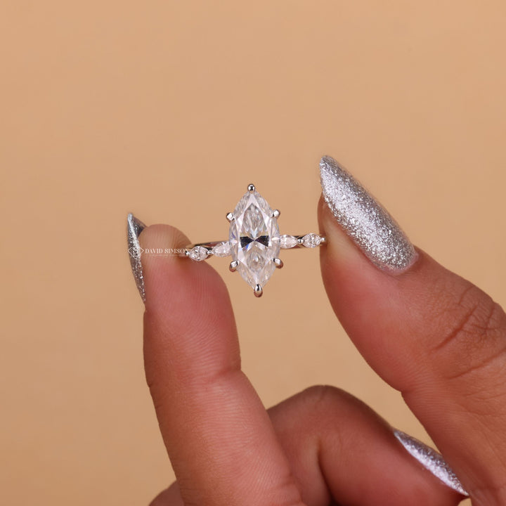 2CT Marquise Moissanite
3CT Marquise Moissanite
Marquise Hidden Halo
Hidden Halo Engagement Ring
