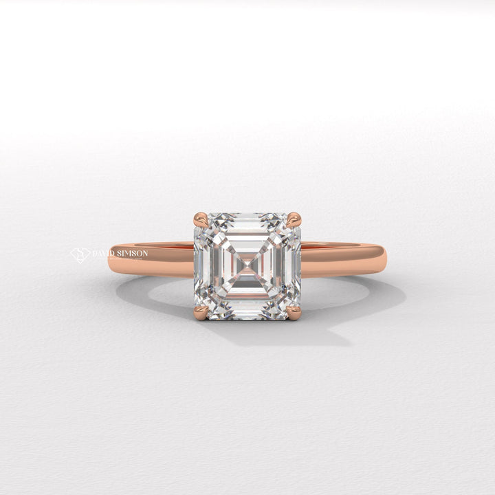 2.0CT-3.0CT Asscher Moissanite Hidden Halo Diamond Bridge Engagement Ring