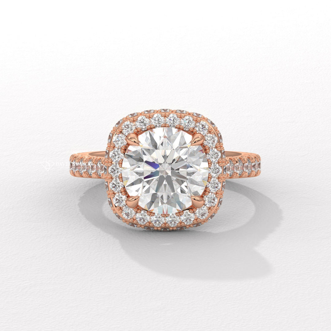 1.0CT-2.0CT Round Cut Moissanite Diamond Double Halo Engagement Ring