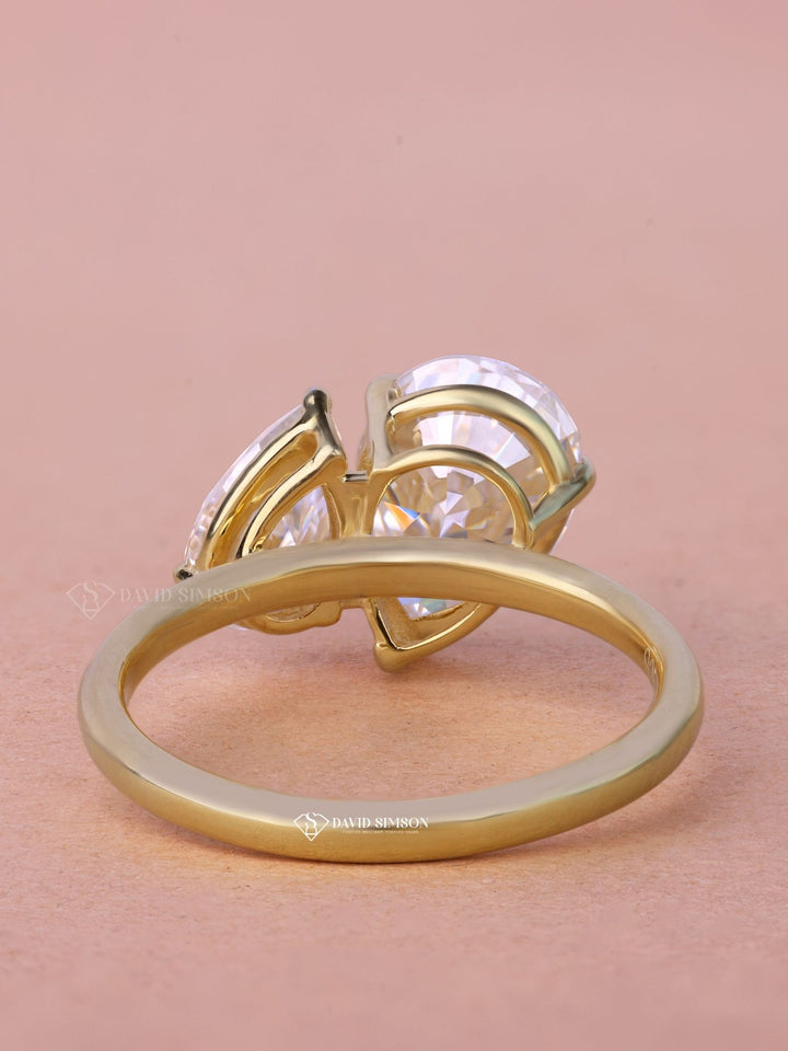 Pear Cut Moissanite Diamond Toi et Moi Engagement Ring for Her