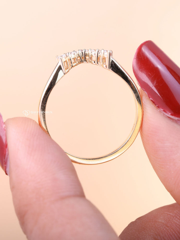 Round Cut Diamond Curved Wedding Stacking Band for Her