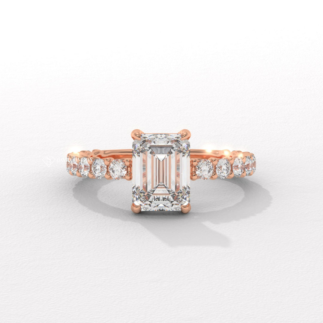 2CT-3CT Emerald Moissanite Diamond Unique Pave Engagement Ring