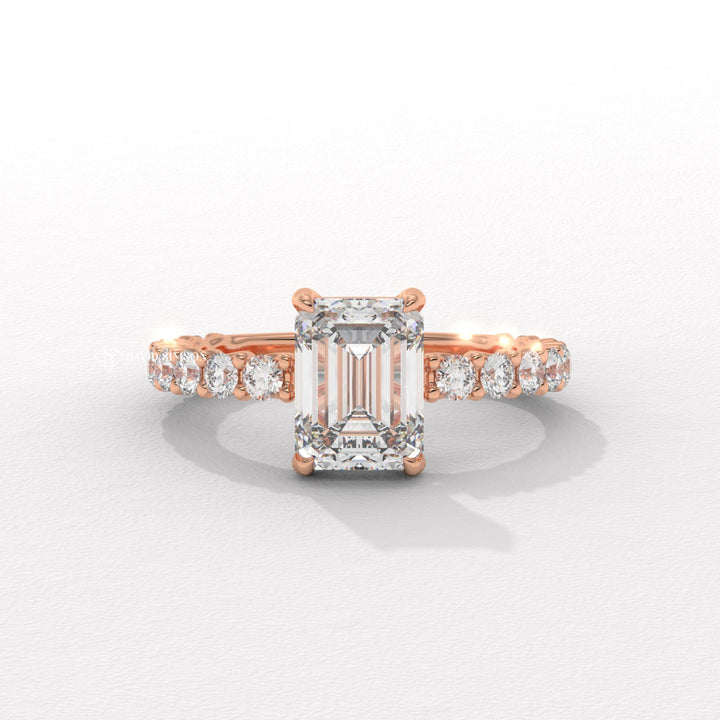 2CT-3CT Emerald Moissanite Diamond Unique Pave Engagement Ring