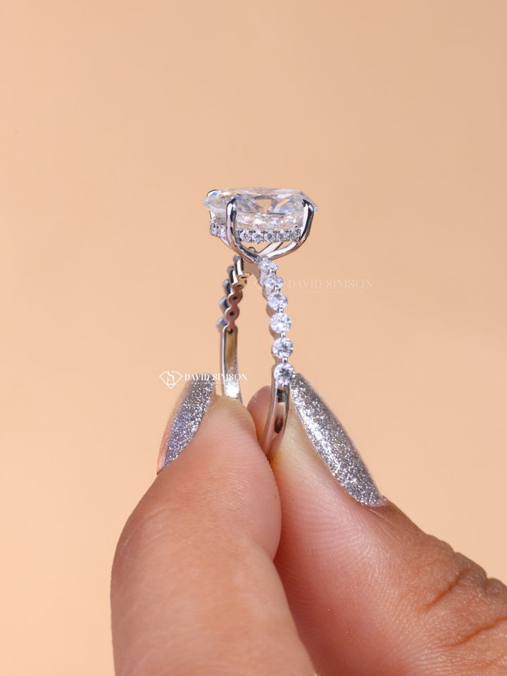 2.50CT-3.50CT Oval Cut Moissanite Diamond Hidden Halo &amp; Pave Engagement Ring