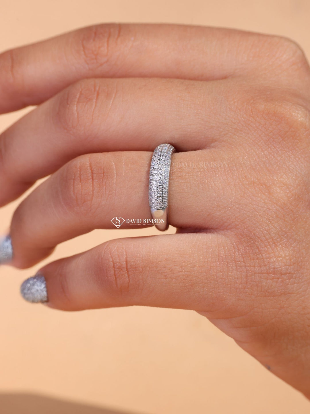 Round Cut Moissanite Half Eternity Diamond Micro Pave Wedding Band