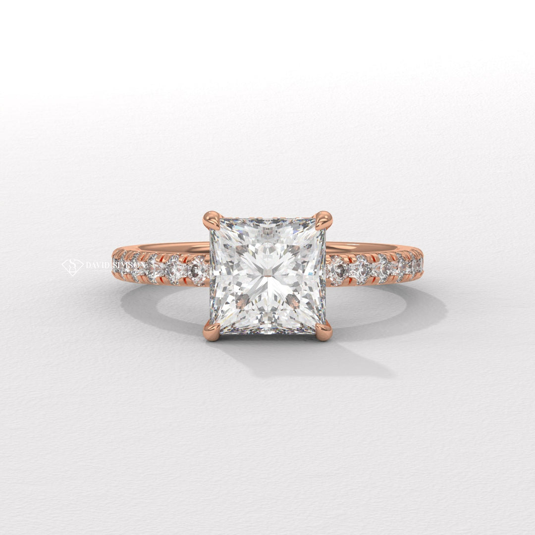 2.0CT-3.0CT Princess Hidden Halo Moissanite Diamond Pave Engagement Ring