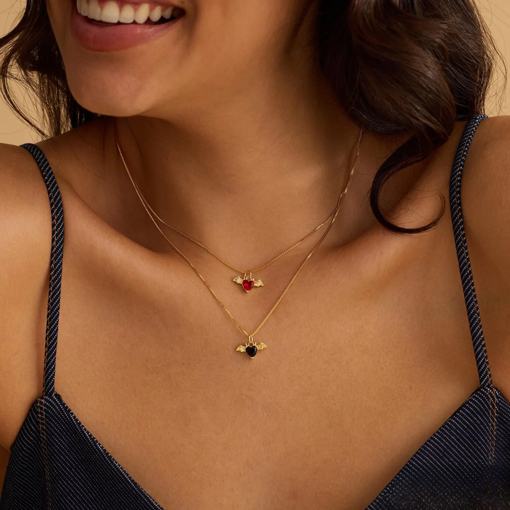Halloween Bat Heart Necklace Gift for Her
