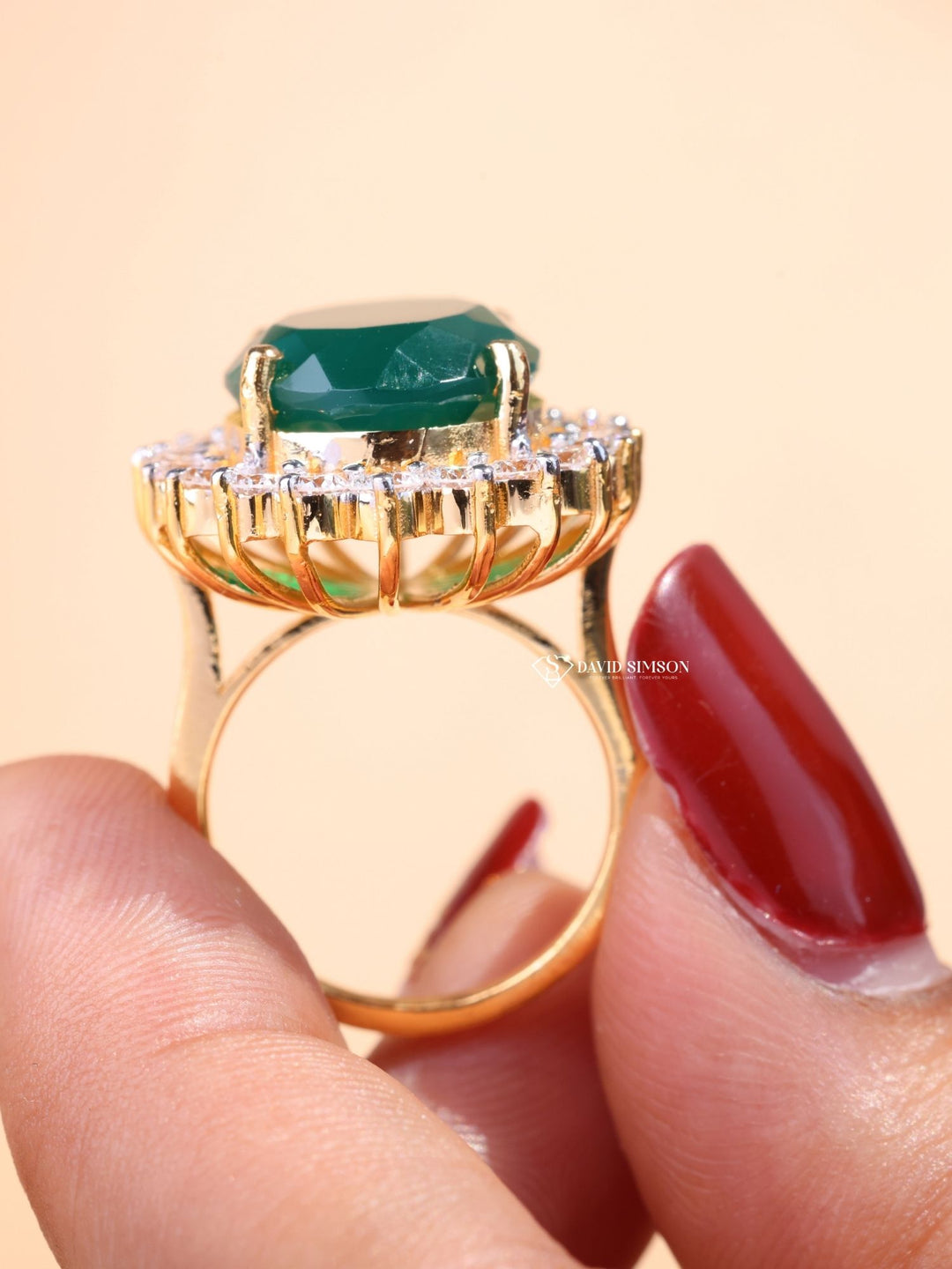 Green Oval Cut Moissanite Diamond Floral Halo Engagement Ring
